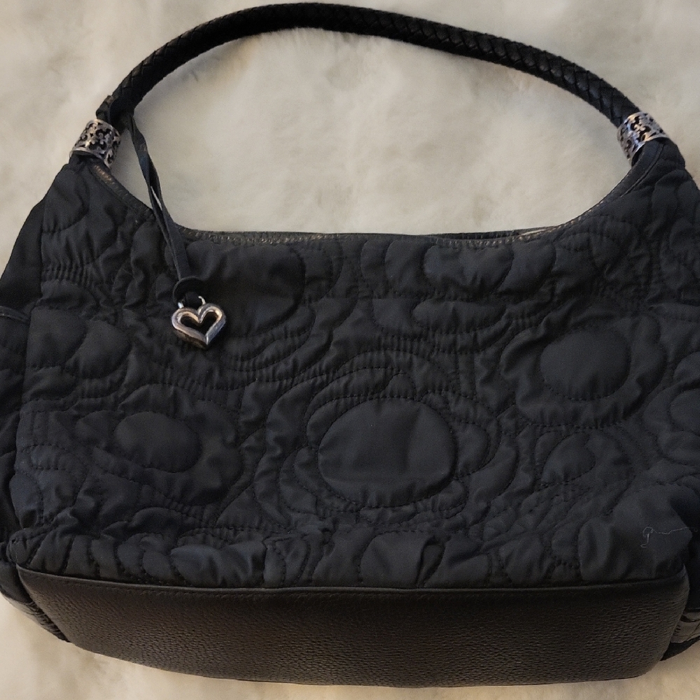 Brighton Black Quilted Hobo Bag with Heart Charm